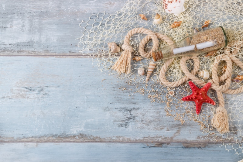 4K, starfish, marine, shell, perl, bottle, pearl, still life, wood, sand, seashells