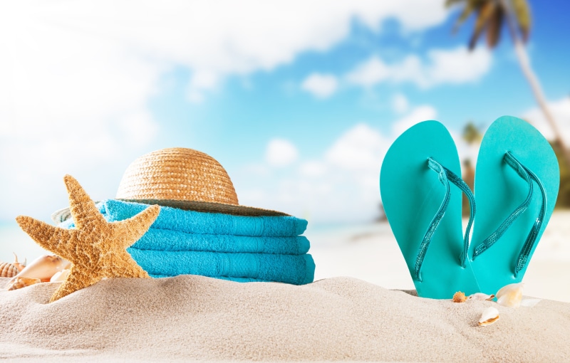 idyllic, pair, focus on foreground, towel, sunny, sun Hat, blue, suntan Lotion, no People, travel, holiday, animal Shell, swimwear, summer, brown, nature