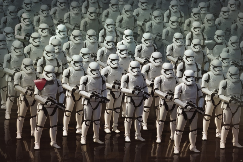 Stormtrooper, Warriors, army soldier, side by side, Soldiers, standing, headwear, day, Episode 7, Adventure, protection, crowd, Oscar Isaac, Film, Casts