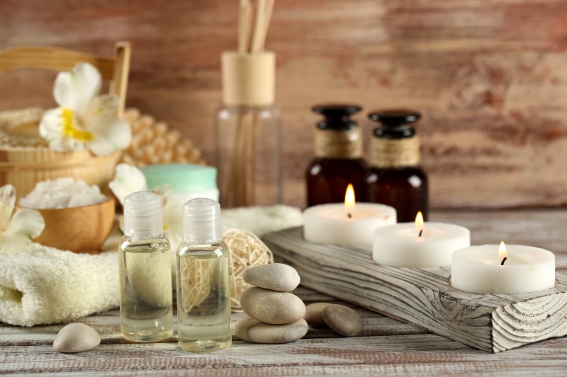 aromatherapy oil, clear, healthcare and medicine, health spa, three, bottles, beauty treatment, holder, tealight, luxury, herb, wooden, nature, glass, oil