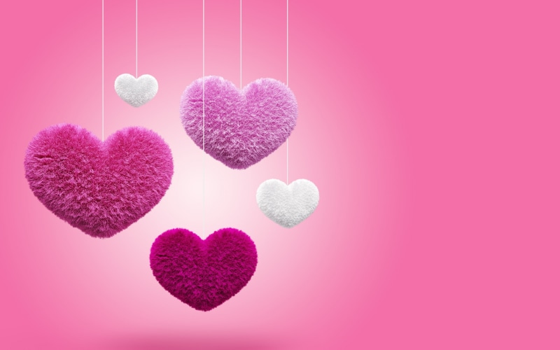2K, Love, fluffy, white, decor, d, hearts, 3d, pink, hanging, heart