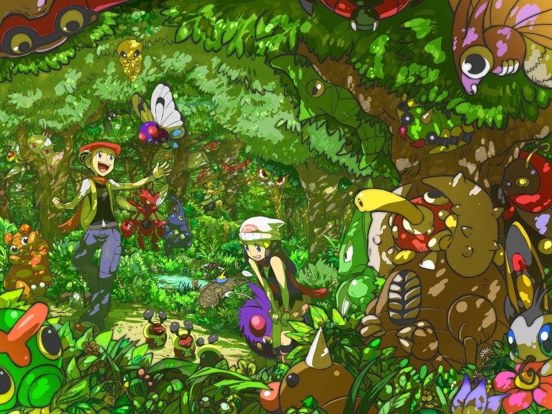 day, 720P, outdoors, butterfly - insect, tree, leaf, illustration, growth, animal representation, representation, multi colored, flowering plant, pokemon