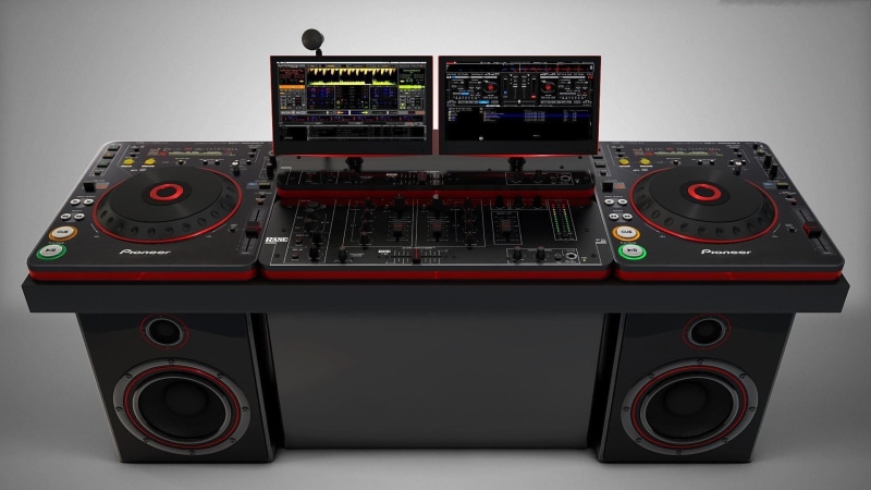speaker, controller, 1080P, 1920x1080, pioneer, monitor, vinyl, mixing, dj, black, red, music, system