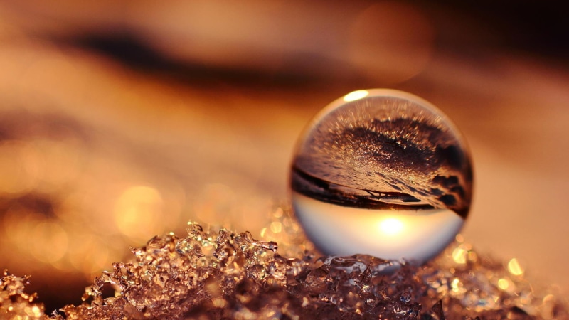 waves, reflection, water, 1080P, Sun, sphere, transparency, depth of field, ball, sky, bokeh, nature, macro, glass