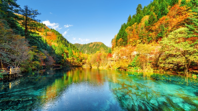 valley, mountain lake, jiuzhaigou, autumn landscape, asia, autumn season, jiuzhaigou national park, 4K, autumn, jiuzhai valley national park, mountains