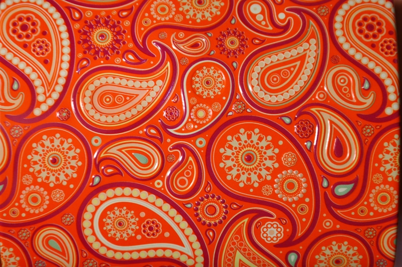paisley, 5K, repetition, red, yellow, side by side, large group of objects, white, indoors, textile, backgrounds, colorful, color, orange, ornament, close-up
