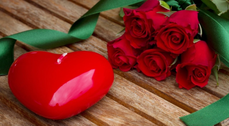 red-roses, heart, candle, ribbon, roses, 1080P, love, flowers