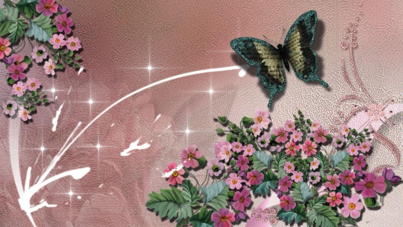 abstract, pink, splatter, flowers, butterfly, 3d and abstract, mauve, 1080P