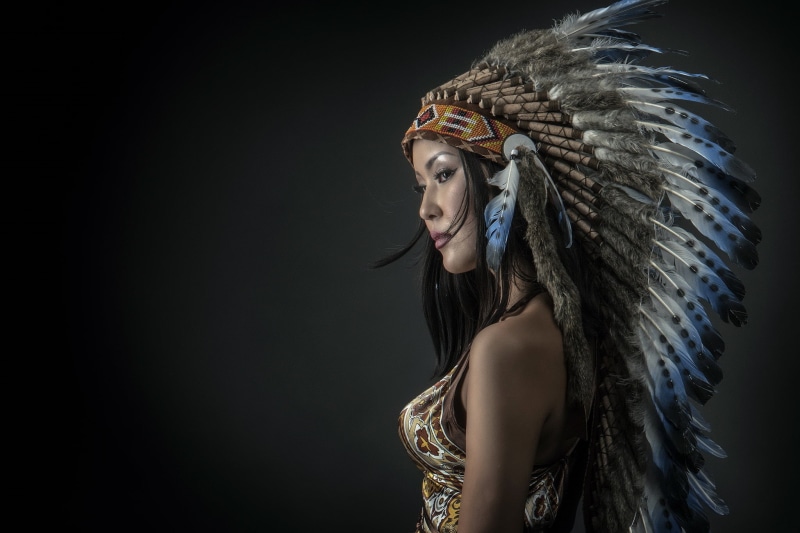 1080P, fashion, headwear, american, young women, studio shot, glamour, clothing, women, girl, apache, adult, portrait, young adult, copy space, beauty