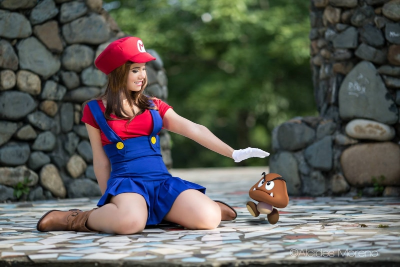 costume, cute, caucasian Ethnicity, hairstyle, adult, s, girls, full length, smiling, Super Mario, women, lifestyles, real people, super, hair, fashion