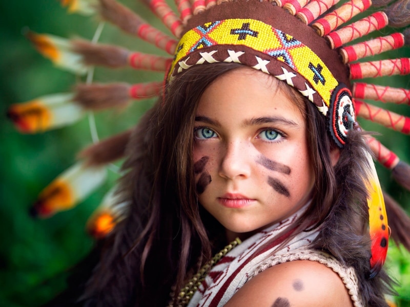 headdress, native, women, american, hair, beautiful woman, costume, young adult, teenager, children, contemplation, looking at camera, outdoors, girl, portrait