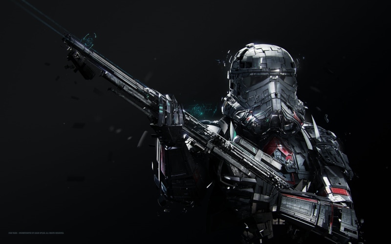 movie, Adam Spizak, film, 2K, Star Wars, fantasy art, fantasy, artwork, science fiction, pearls, simple background, stormtrooper, rifle, sci-fi, black background