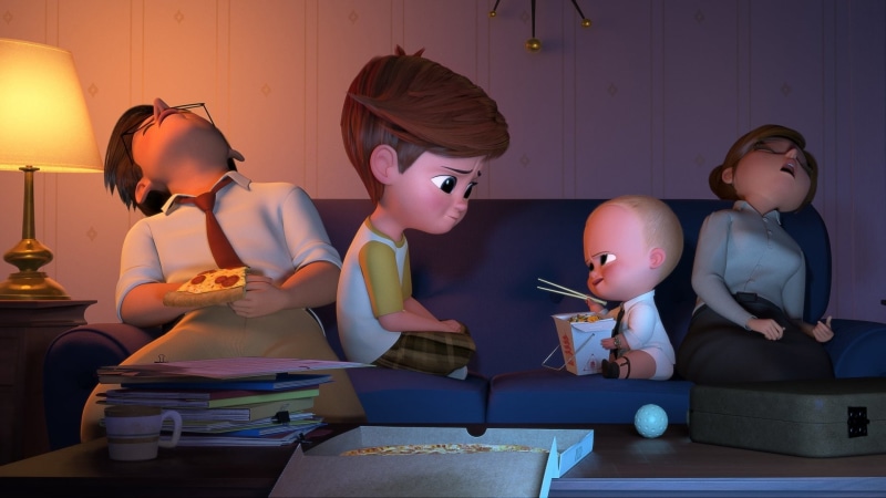 innocence, lifestyles, Movie, boys, group of people, holding, child, girls, table, food and drink, males, females, sitting, indoors, men, childhood, The Boss Baby