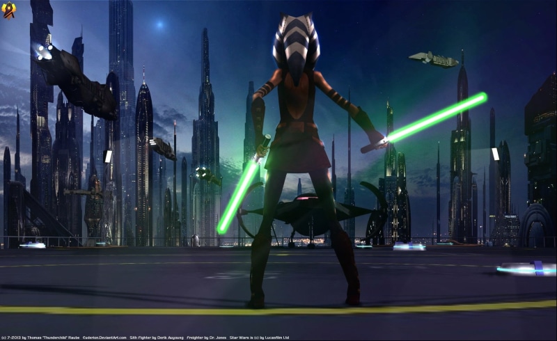 built structure, dancing, Woman, young adult, light, women, Fantasy, front view, adult, leisure activity, real people, building exterior, Lightsaber, character