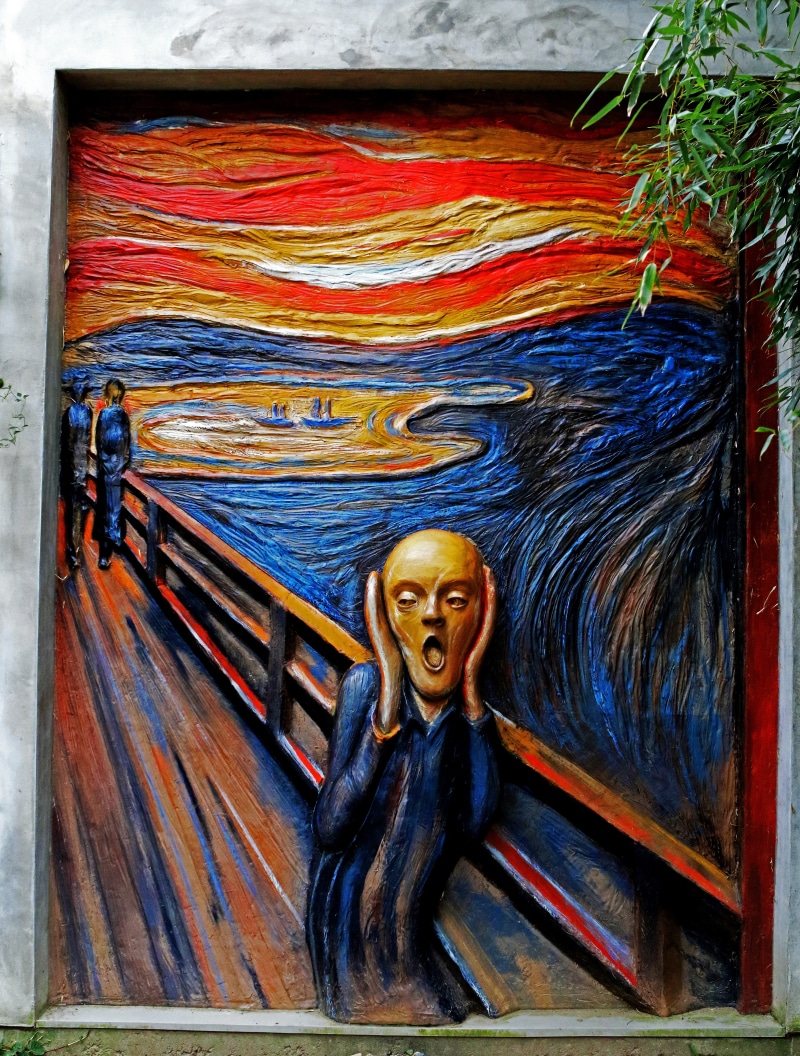 edvard munch, built structure, craft, indoors, multi colored, painted image, installation, building, day, belief, garden new jersey, 5K, representation