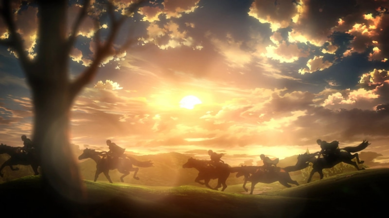 sunlight, outdoors, real people, 720P, cloud - sky, sky, nature, animal, Scouting Legion, leisure activity, domestic animals, tree, group of people, Anime