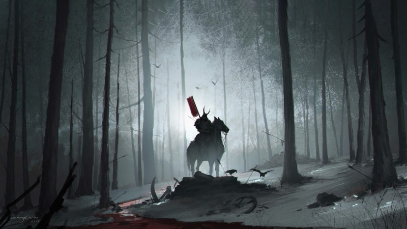 Forest, Horse, Warrior, 1080P, Fantasy, Samurai, Dark, Blood