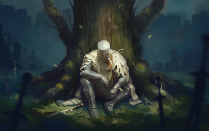 video games, Dark Souls, fantasy art, trees, knight, wounds, sword, 1080P