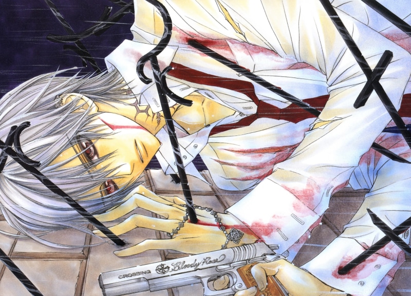 gun, bandages, blood, guy, wounded, zero kiryu, art, matsuri hino, white shirt, knight-vampire, 2K, tie, vampire knight