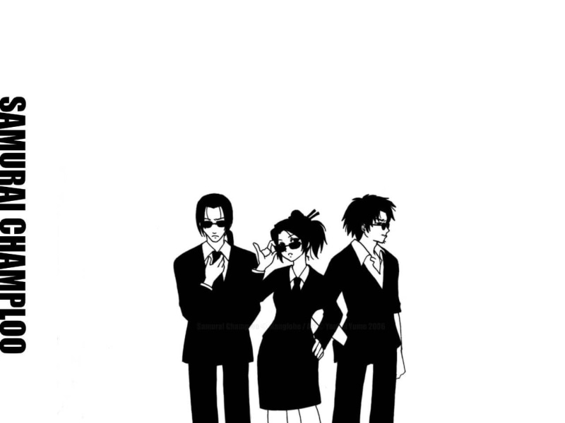 copy space, artwork, champloo, three people, young adult, standing, samurai, friendship, Jin (Samurai Champloo), 720P, people, Mugen, communication, indoors