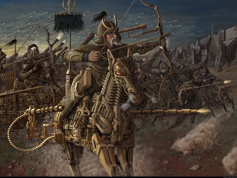 outdoors, smoke, human representation, wall, illustration, nautical vessel, no people, samural, 4K, history, war, fantasy art, mode of transportation