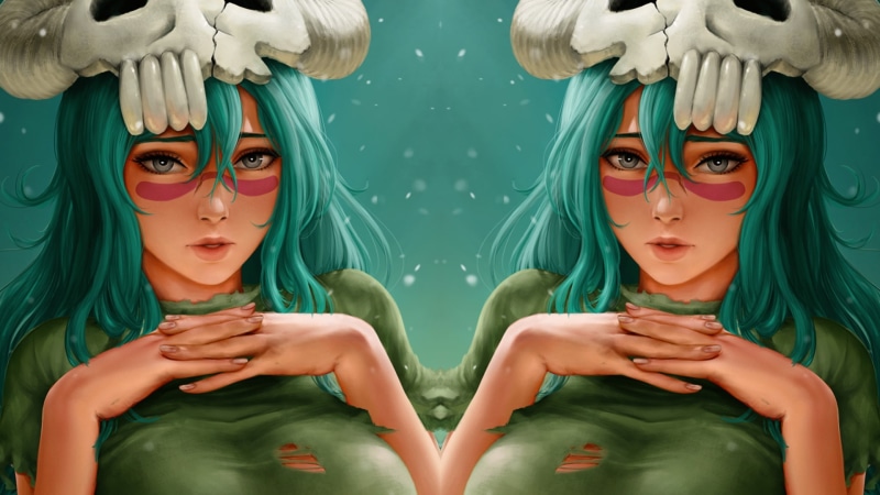 distortion, green hair, Bleach, green, symmetry, anime girls, 1080P