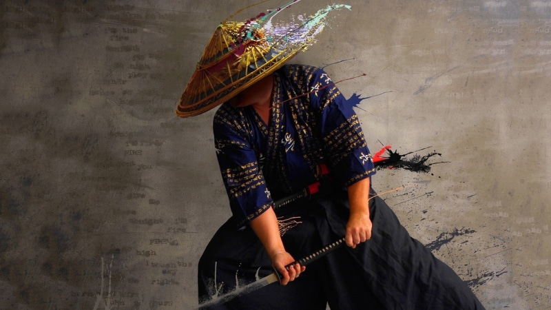 Men, traditional japanese clothes, samurai, 1080P, straw hat, katana
