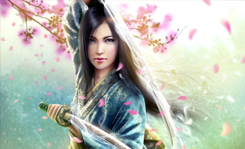 two, women, beauty, young adult, looking at camera, Artistic, long hair, one person, flower, Artwork, holding, beautiful woman, young women, plant, sakura