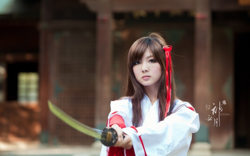 Oriental, Sword, Samurai, Girl, 2K