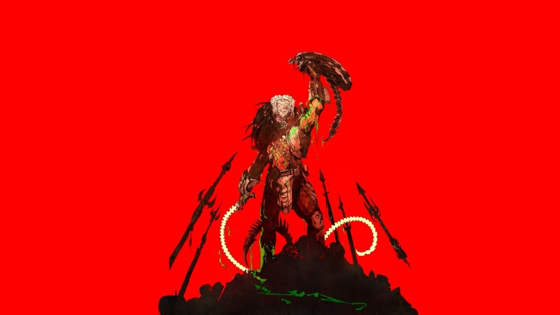 Alien vs. Predator, Predator (movie), illustration, Chun Lo, Alien (movie), minimalism, predator (creature), The Predator (Movie), red background, 1080P