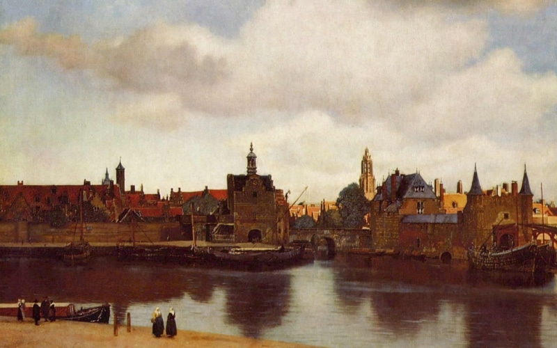 cityscape, outdoors, river, painting, building, history, tourism, photo, buildings, travel destinations, cloud - sky, travel, city, artwork, nature, sky