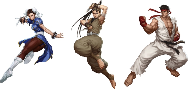 Chun-Li, jumping, young adult, casual clothing, clothing, collage, women, hairstyle, people, video games, Street Fighter, Ryu, indoors, young women, motion