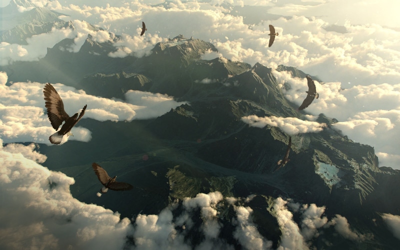 birds, The Hobbit, idyllic, mountain, scenics - nature, no people, 1080P, sky, one animal, landscape, beauty in nature, movies, mid-air, non-urban scene