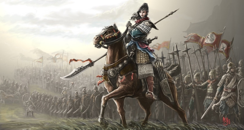 young adult, weapon, adult, nature, fantasy art, domestic, fog, spear, riding, mammal, domestic animals, horseback riding, animal wildlife, man, livestock