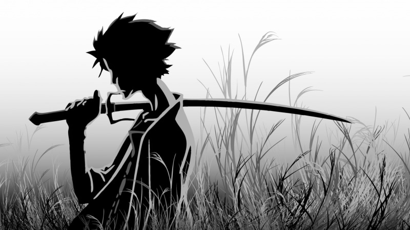 Samurai Champloo, day, grass, plant, nature, field, outdoors, Mugen, lifestyles, sky, land, tranquility, silhouette, women, standing, growth, beauty in nature