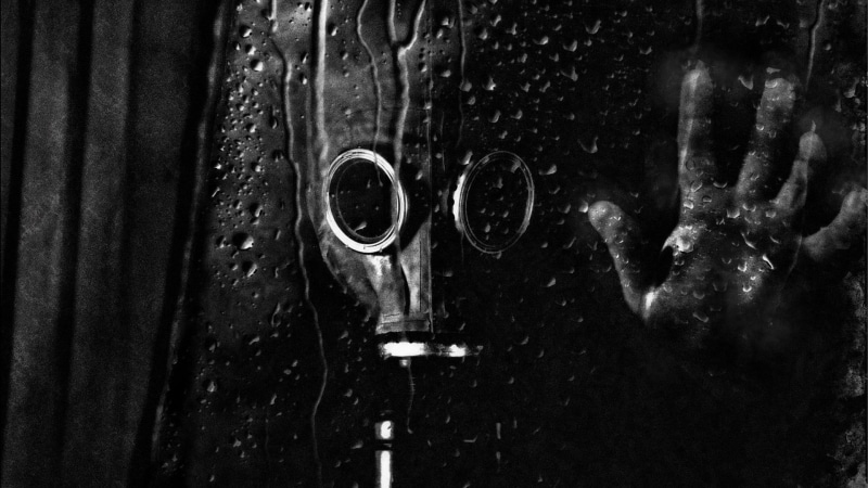 black, wood - material, gas, art and craft, obscured face, human representation, water drops, body part, gas masks, focus on foreground, wet, no people