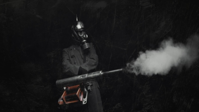people, aiming, holding, helmet, rifle, mask, government, black background, gun, military, smoke - physical structure, aggression, work helmet, nature