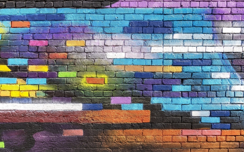 paint, brick, graffiti, street art, colorful, 4K, textures, 4k ultra hd background, wall