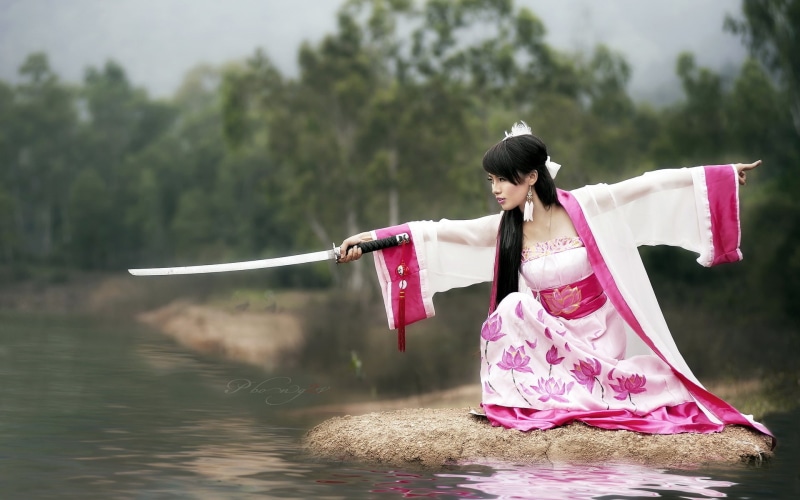 Girl, Samurai, Beautiful, 1080P, Katana, Dress