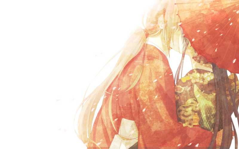Kamiya Kaoru, anime, Traditional Clothing, 720P, umbrella, kissing, Rurouni Kenshin, Himura Kenshin