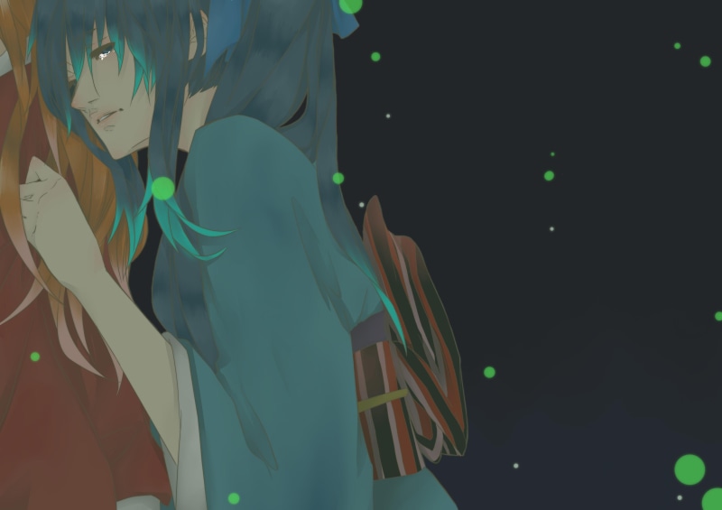 women, standing, celebration, Rurouni Kenshin, studio shot, Kamiya Kaoru, clothing, costume, Himura Kenshin, green color, young adult, multi colored, indoors