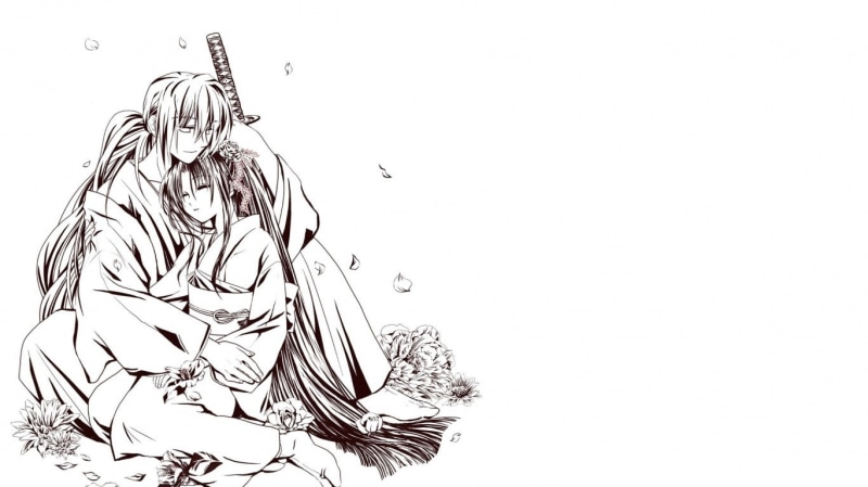 anime boys, flowers, monochrome, katana, 720P, Rurouni Kenshin, anime girls, anime, Himura Kenshin