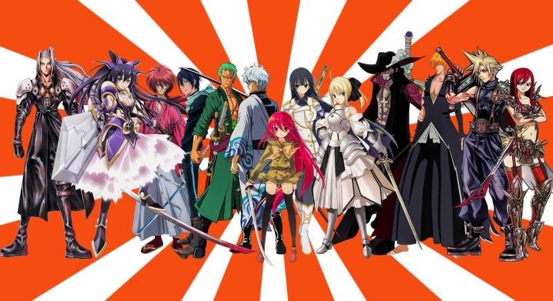 Roronoa Zoro, variation, Shana, Yato (Noragami), outdoors, in a row, ichigo, rororonoa, Dracule Mihawk, zoro, traditional clothing, achievement, Gintama