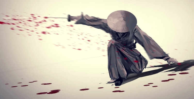 falling, men, nature, motion, lifestyles, sitting, day, hat, beauty in nature, water, blood, katana, unrecognizable person, full length, women, 720P, real people