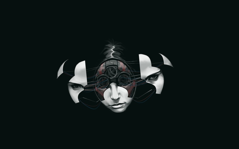 studio shot, art and craft, simple background, steampunk, representation, 1080P, black background, minimalism, close-up, black, creativity, mask - disguise