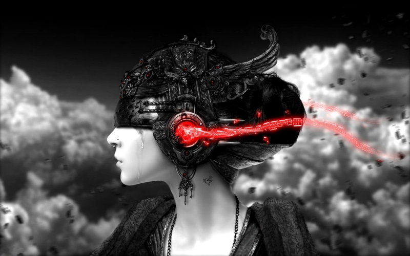 sky, close-up, women, lifestyles, outdoors, leisure activity, woman, music, robot, representation, 1080P, crying, headphones, human representation
