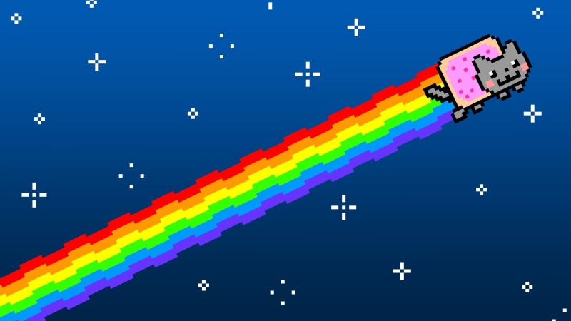 pixels, hd, 1080P, rainbows, cats, cat, artwork, nyan, stupidity, x, animals, stars, art, multicolor