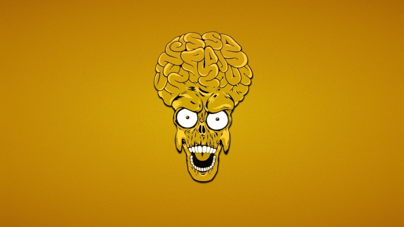 copy space, brain, body part, 1080P, movies, colored background, Mars Attacks, fear, representation, design, indoors, aliens, halloween, yellow, art and craft