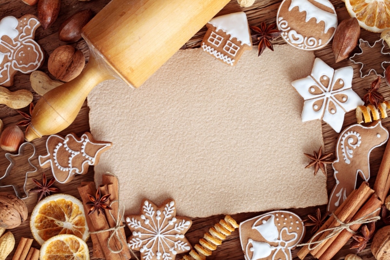 shape, high angle view, table, bakery, wood - Material, celebration, cooking, food and drink, sheet, indoors, sweet Food, spice, baked, cookie, close-up