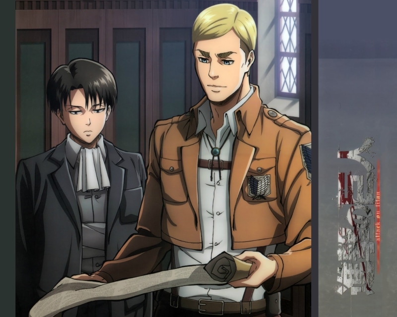 document, Levi Ackerman, Shingeki no Kyojin, Erwin Smith, emblem, two, guys, Hajime Isayama, Attack on Titan, The Invasion Of The Giants, office, military uniform